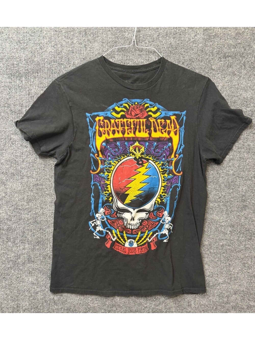 👁️ Grateful Dead Liquid Blue Open Your Eyes Steal Your Face Black Tee Shirt ⚡